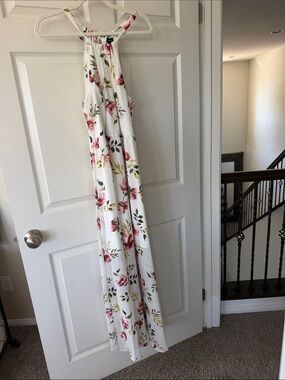 torrid White Halter Maxi Dress with Pink Floral Print